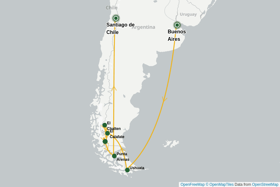 Itinerary Map image for Abenteuer Patagonien kompakt & aktiv 