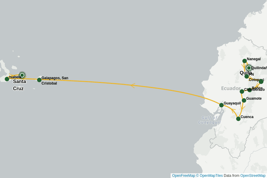 Itinerary Map image for Ecuador & Galapagos – Naturparadies aktiv erleben